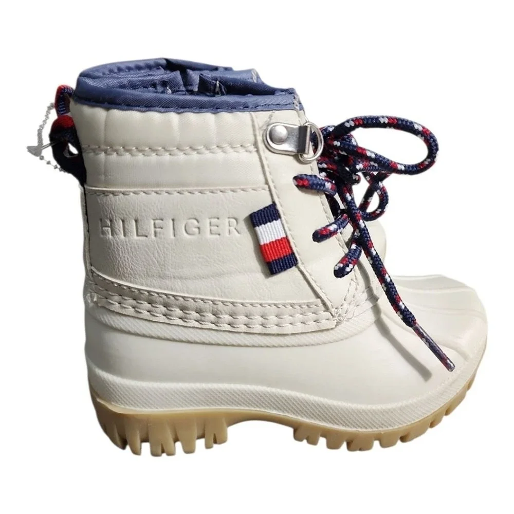 Tommy Hilfiger Danni Duck Boots Kids Size 7 White All-Weather Winter Rain Durabl